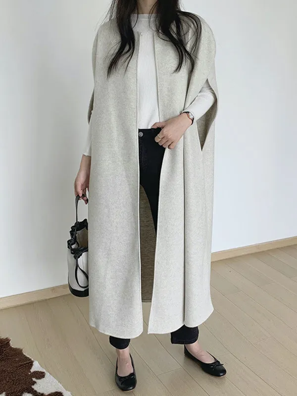 Loose Sleeveless Solid Color Round-Neck Cape Outerwear