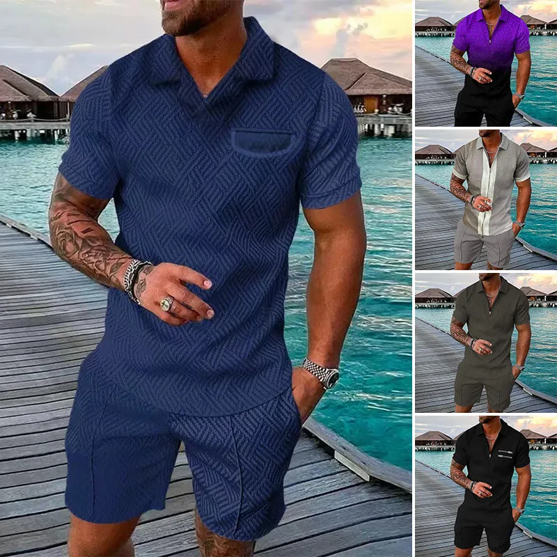 Men's Casual Printed Polo Suit