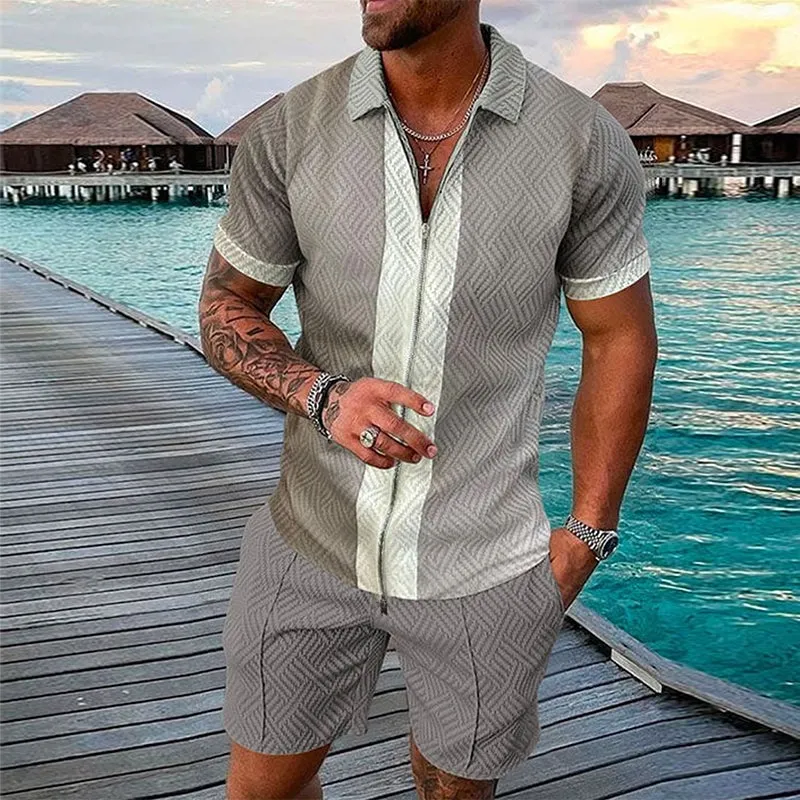 Men's Casual Printed Polo Suit