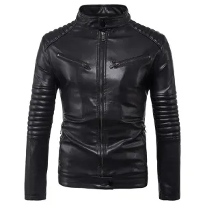 Men's Motorcycle Zipper Leather Jacket Handsome Leather Jacket