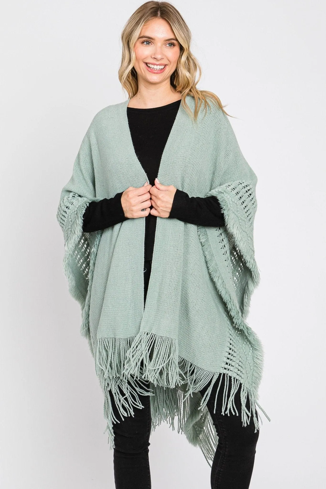 MS0326 Lucy Knit Ruana With Fringe