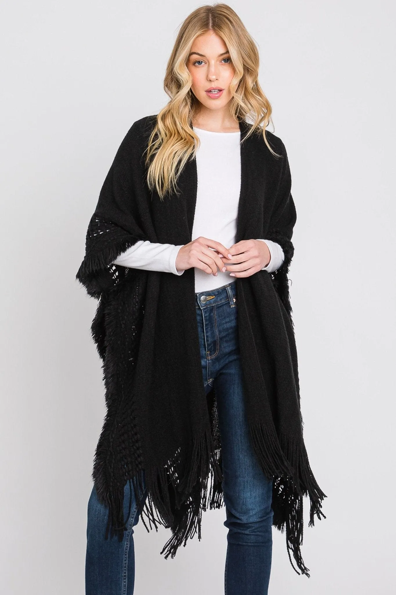 MS0326 Lucy Knit Ruana With Fringe