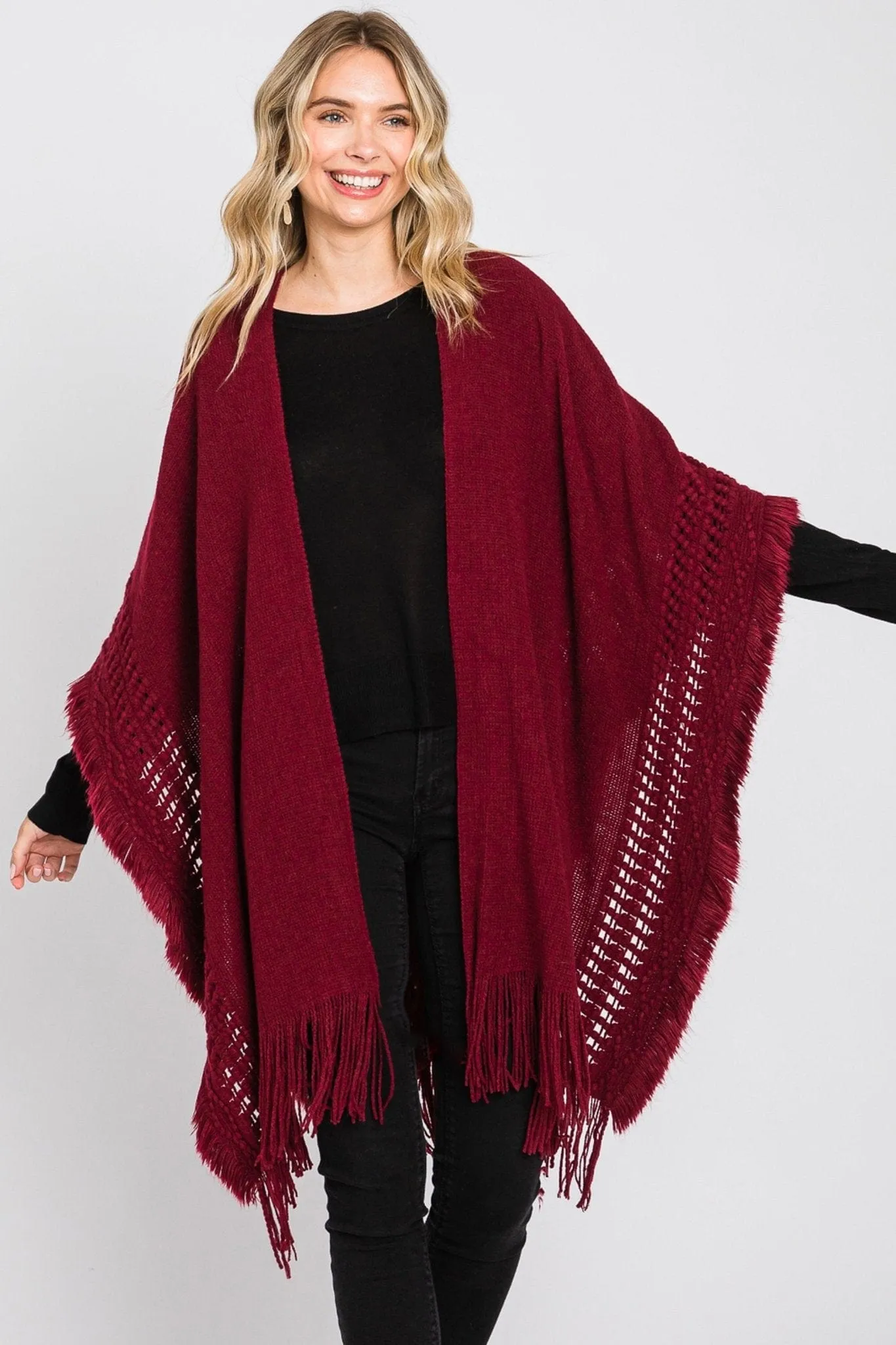 MS0326 Lucy Knit Ruana With Fringe