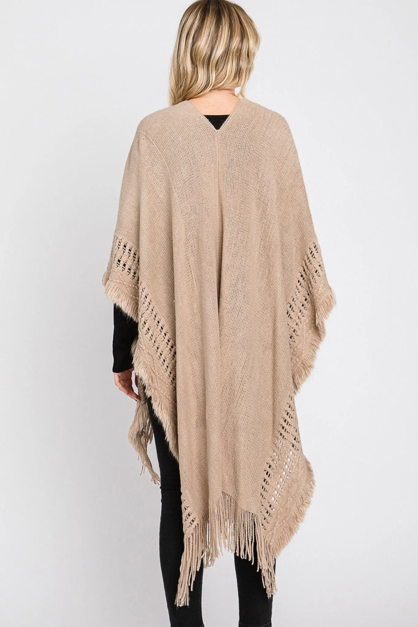 MS0326 Lucy Knit Ruana With Fringe