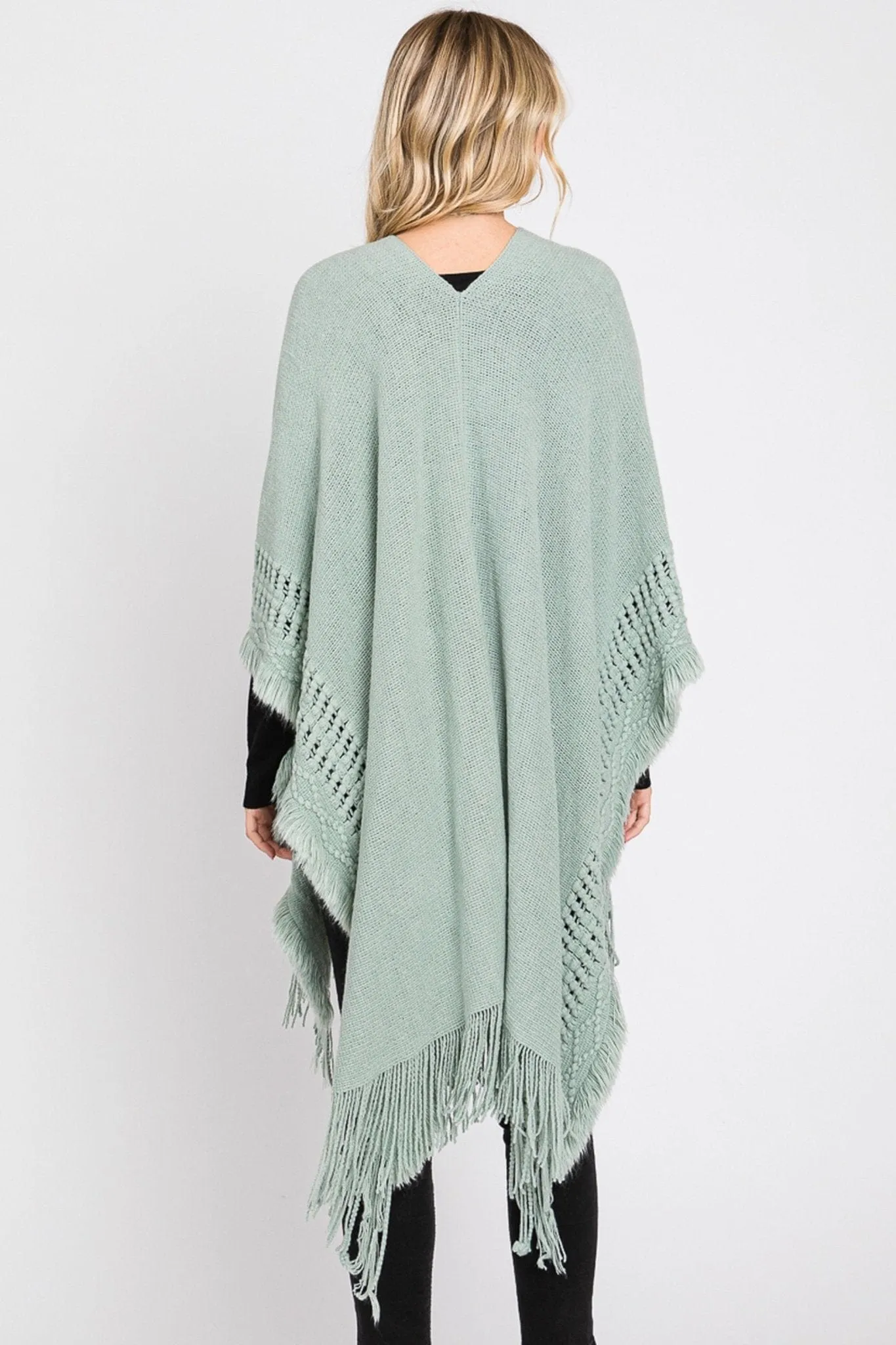 MS0326 Lucy Knit Ruana With Fringe