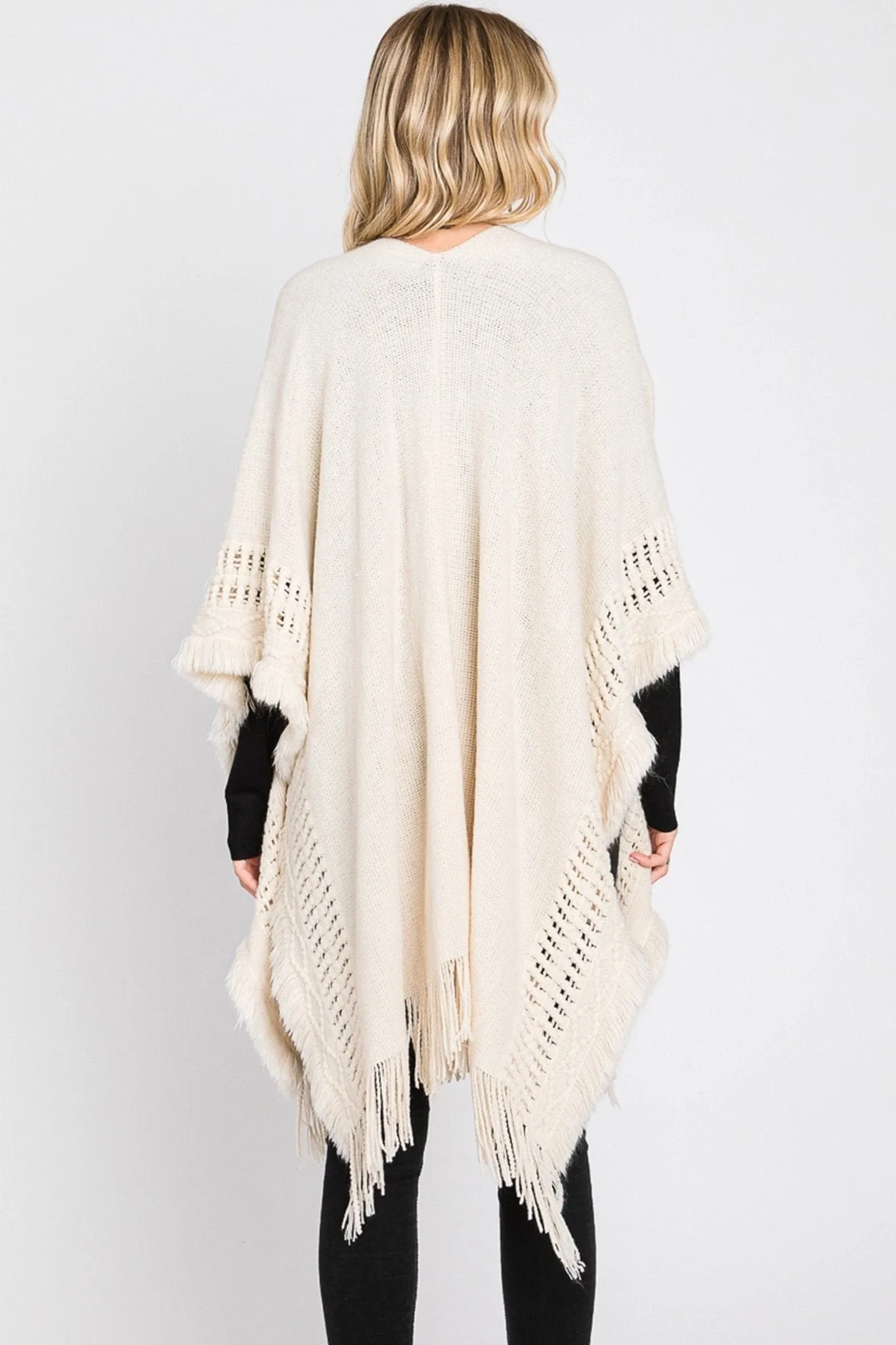 MS0326 Lucy Knit Ruana With Fringe