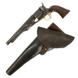 Original U.S. Civil War Colt M1860 Army 4 Screw Revolver made in 1861 with Modified Holster - Matching Serial 12949