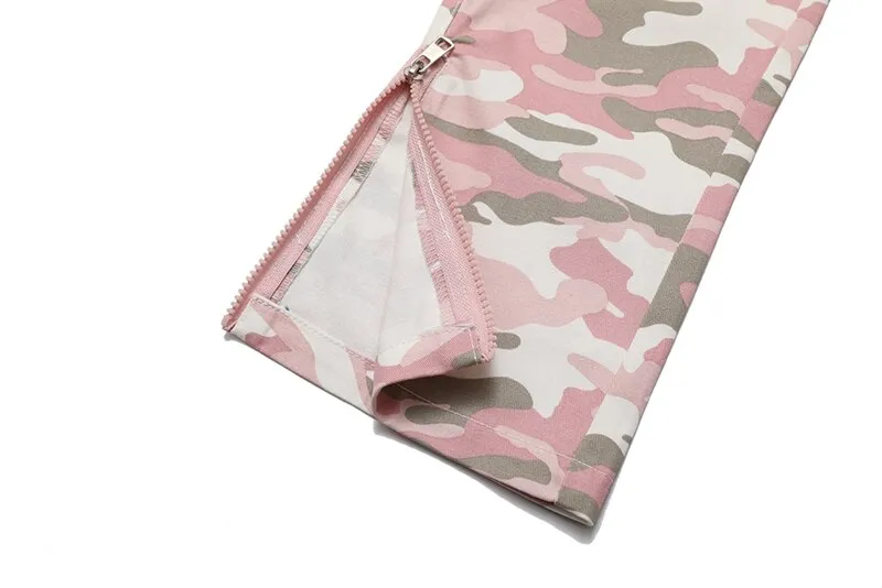 PK21 Straight Multi-pocket Cargo Pants - Pink Camo