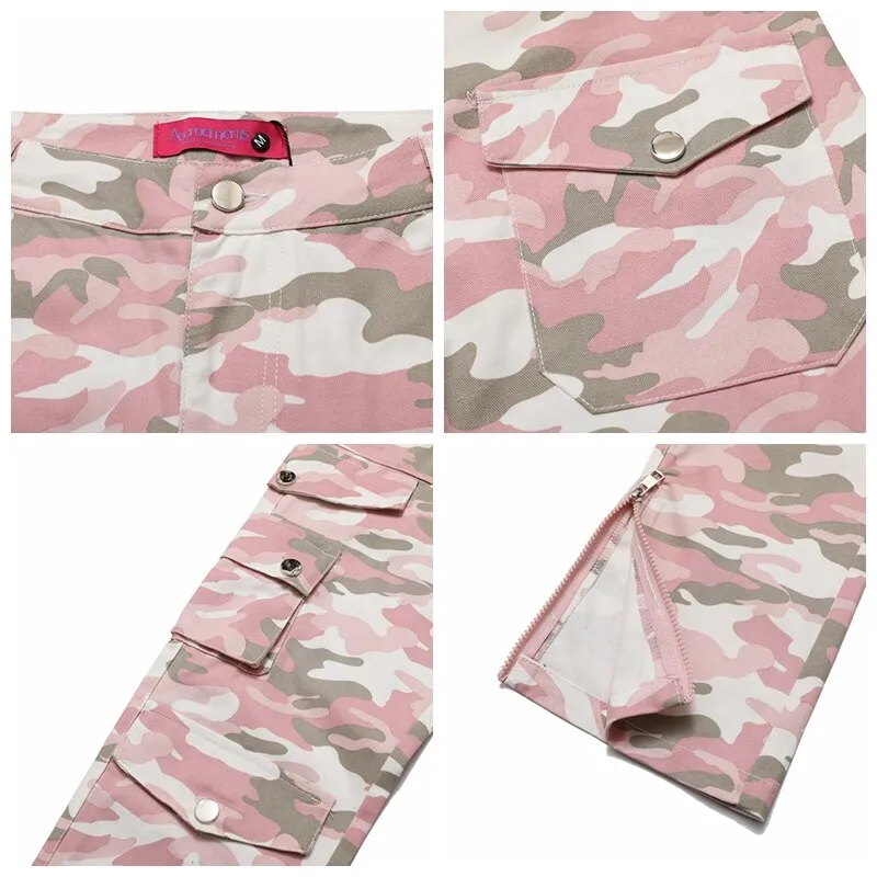 PK21 Straight Multi-pocket Cargo Pants - Pink Camo