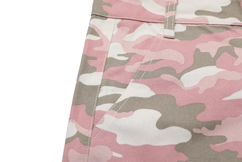 PK21 Straight Multi-pocket Cargo Pants - Pink Camo