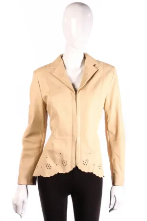 Prestige Beige Leather Jacket with Cutout Detail Uk Size 12