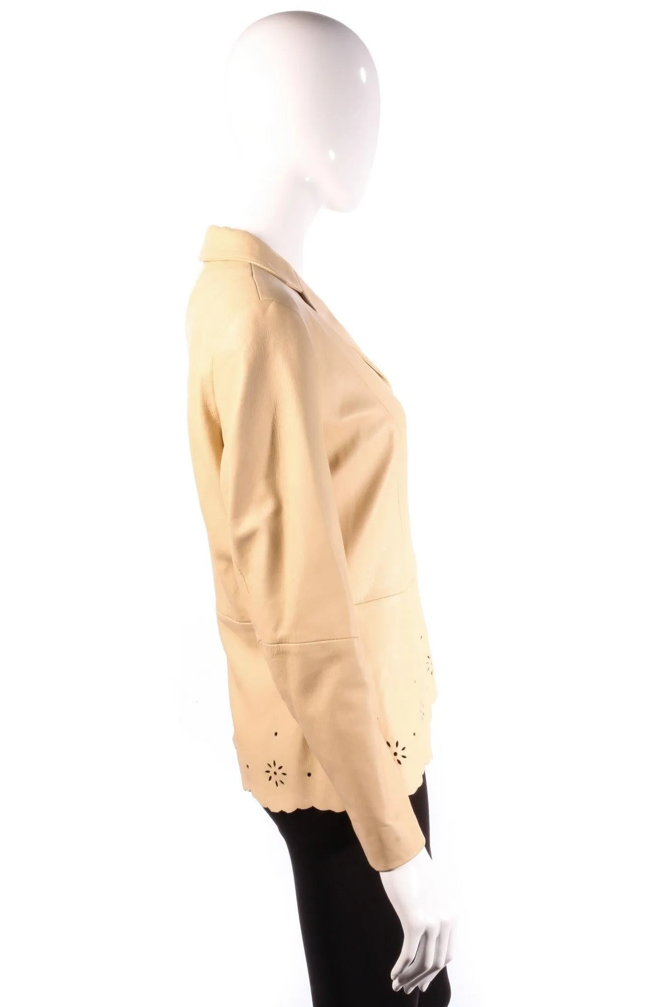 Prestige Beige Leather Jacket with Cutout Detail Uk Size 12