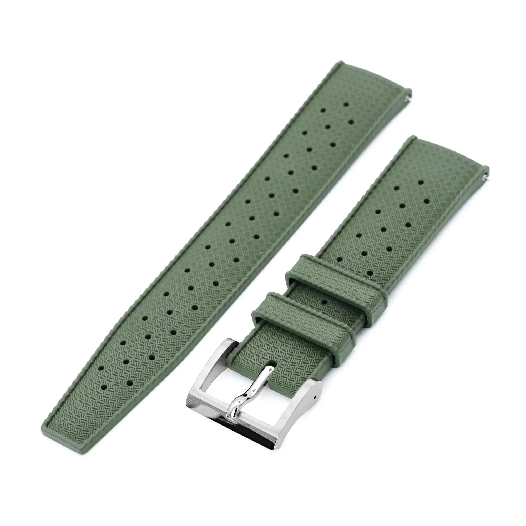 Quick Release Military Green Tropical-Style Pro FKM rubber watch strap, 19mm, 20mm or 22mm