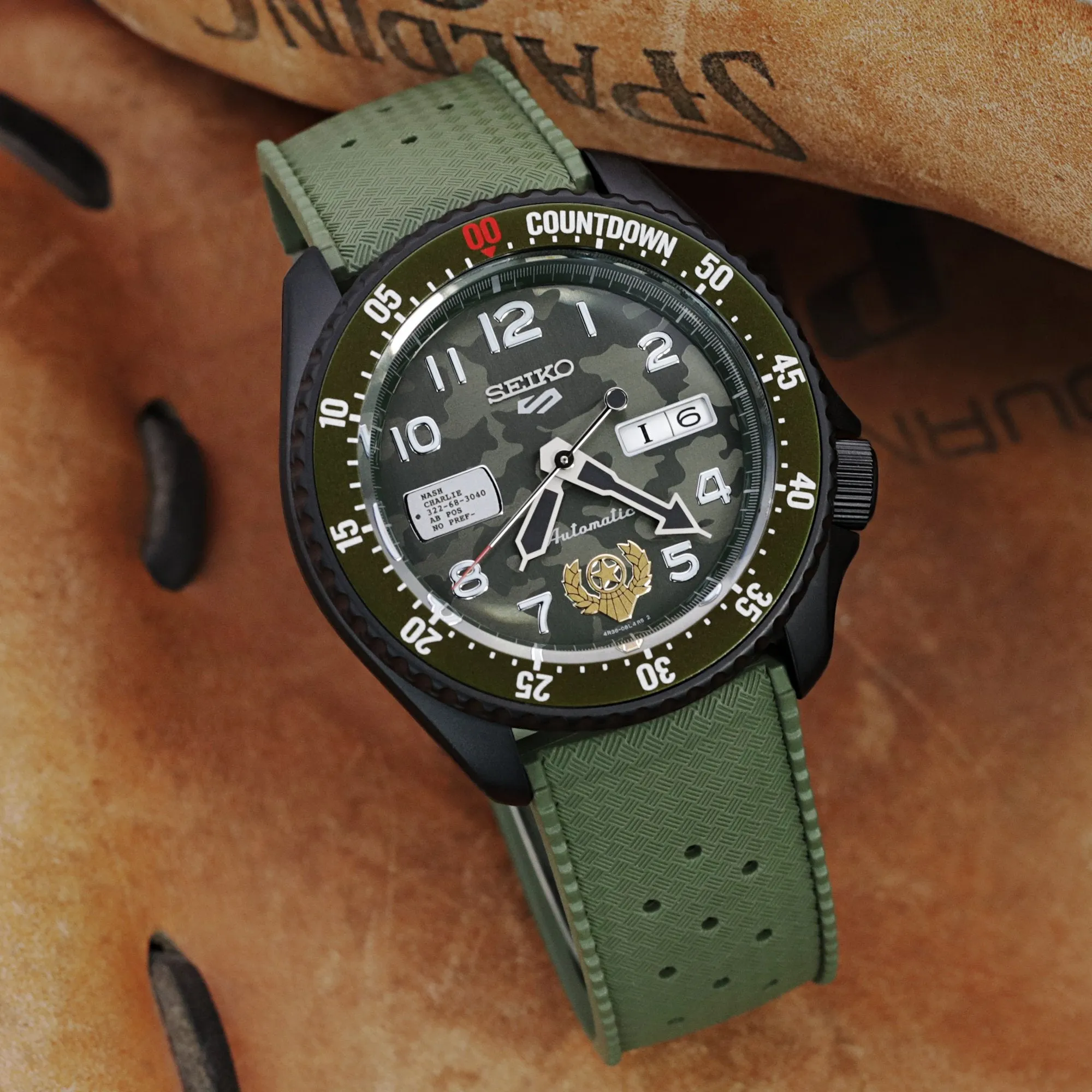 Quick Release Military Green Tropical-Style Pro FKM rubber watch strap, 19mm, 20mm or 22mm