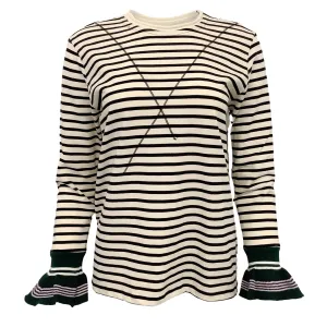 R13 Black / Ivory Striped Long Sleeve Tee with Bell Sleeves