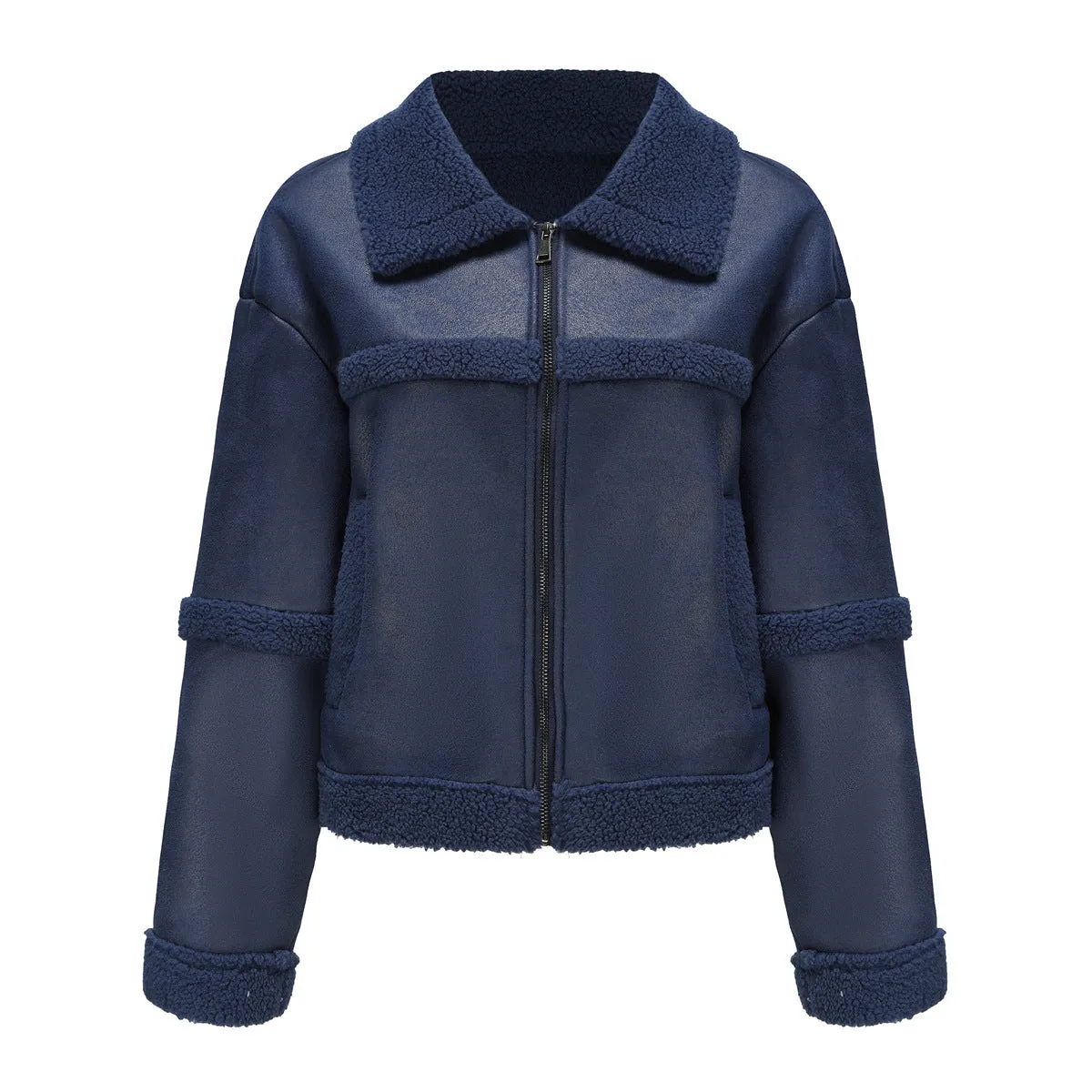 Suede Women's Fashionable Warm Fleece Leather Jacket