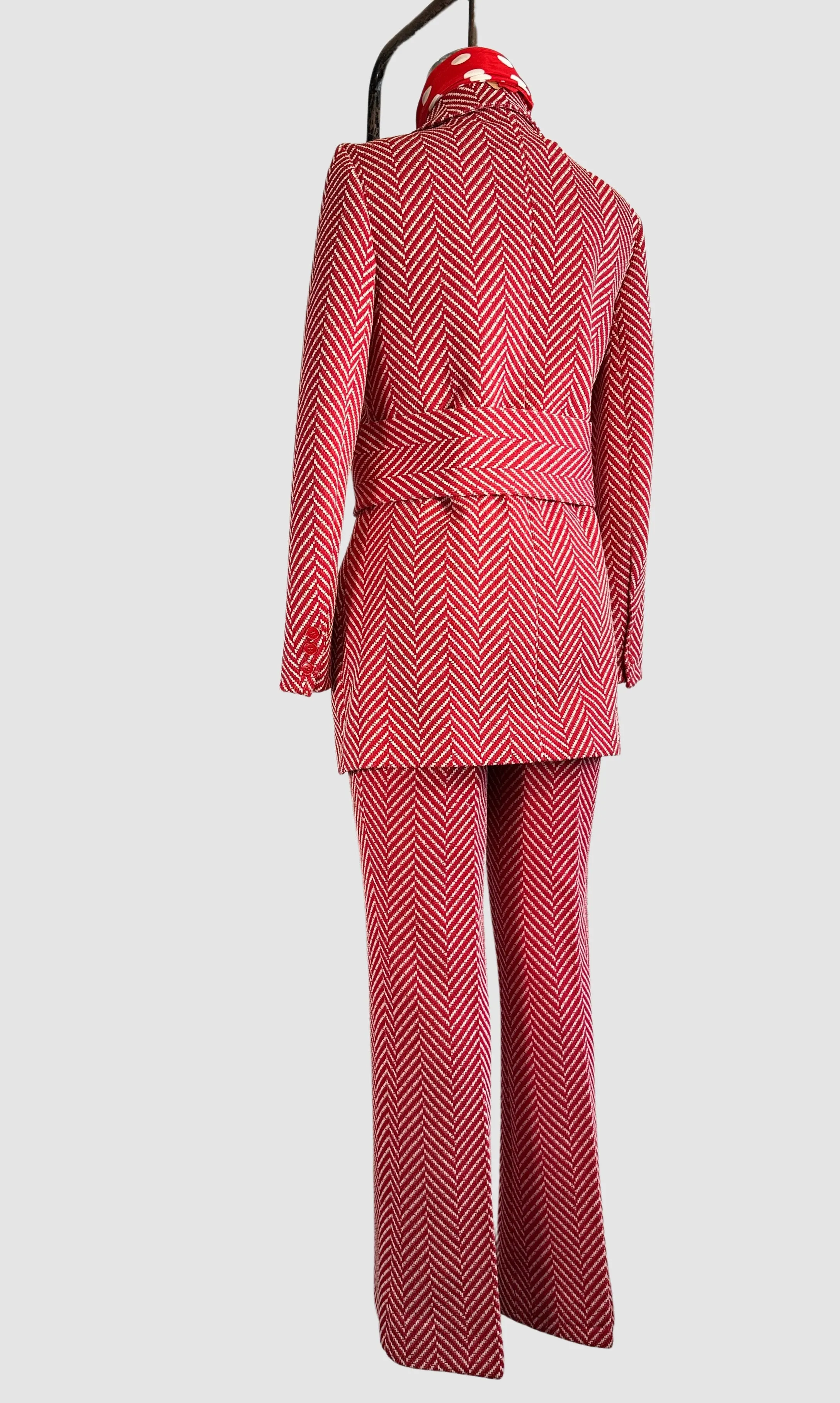 SUIT UP! 70s I Magnin Herringbone Double Knit Pant Suit • Medium