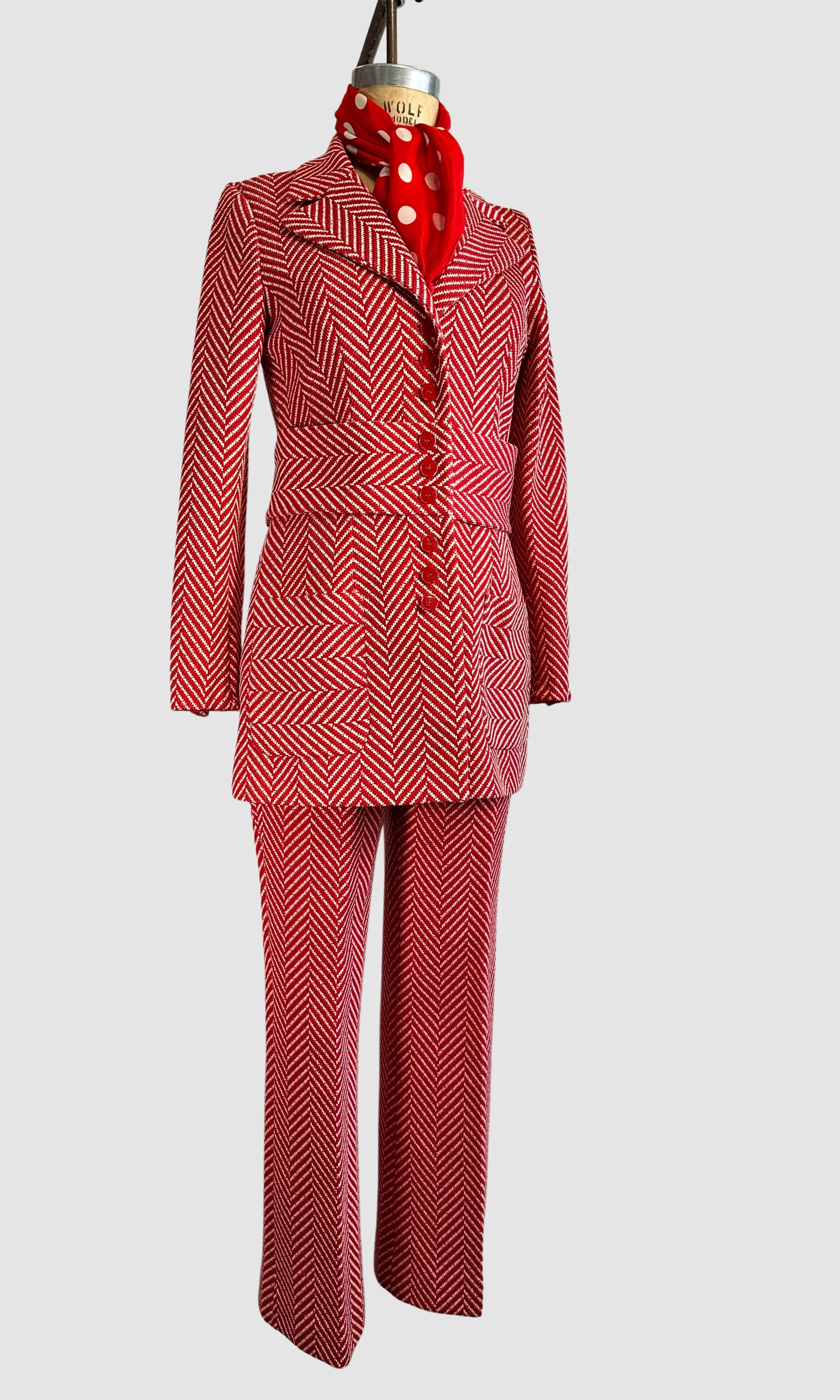 SUIT UP! 70s I Magnin Herringbone Double Knit Pant Suit • Medium