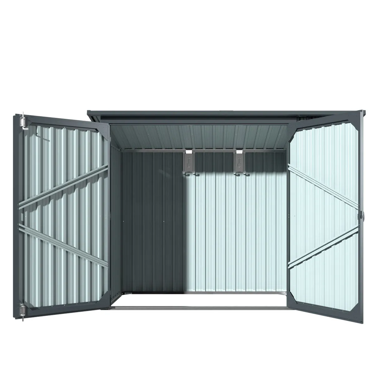 TMG Industrial 4’ x 8’ Bicycle Metal Pent Shed, 29 Gauge Corrugated Metal, 70” Upper edge, TMG-MS0408