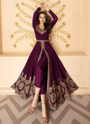 Wine Front Slit Party Wear Anarkali Suit