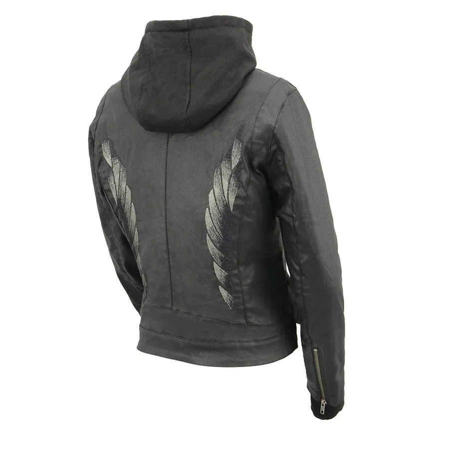 Women Black Zipper Front Jacket with Full Sleeve Removable Hoodie