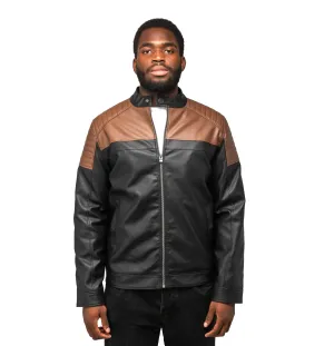 X RAY Men's Grainy PU Leather Jacket Quilted Sleeves With Faux Shearling Lining